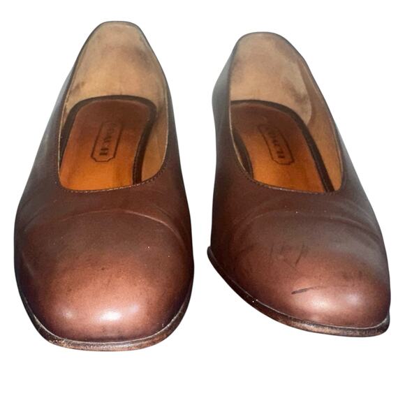 Coach Brown Leather Heels Size 6 Made in Italy Classic Pumps Block Heel - Picture 2 of 11